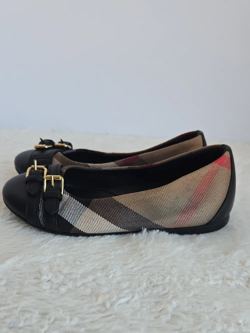 Burberry Classic Check Canvas & Leather Buckle Flats